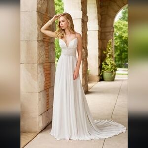Elegant White Gown with Beaded Bodice